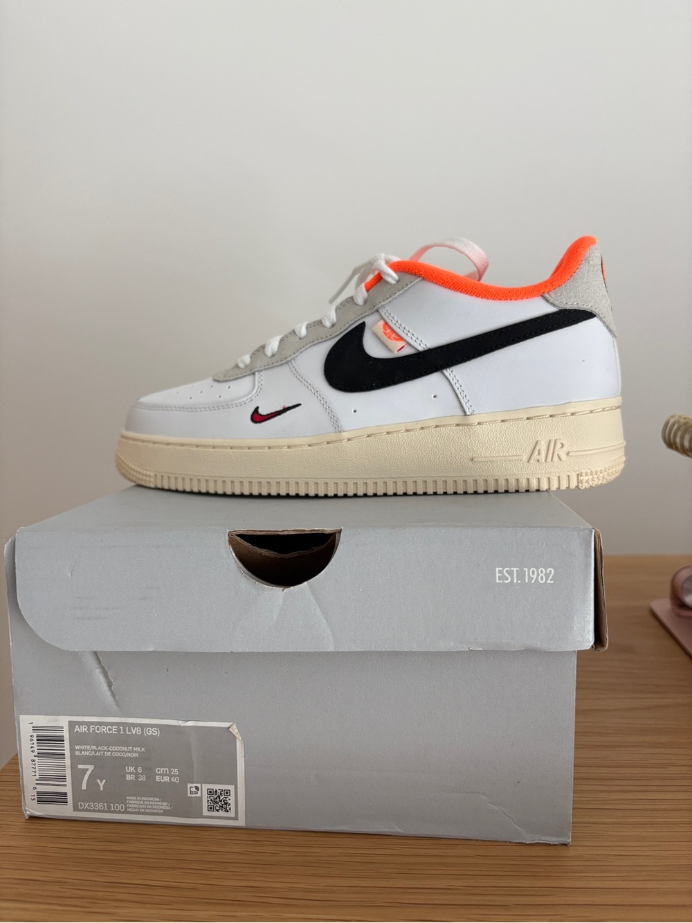 Nike Kids' Air Force 1 Low White & Orange Youth Sneakers